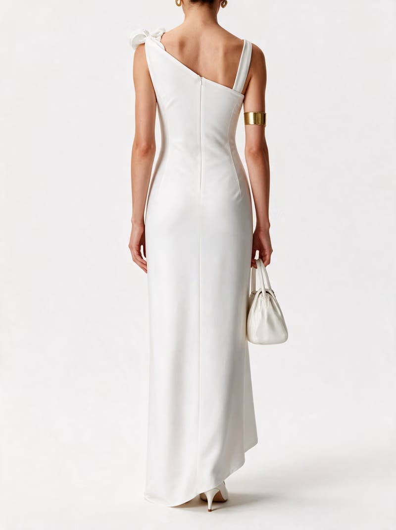 Valeria Twisted Foldover Midi Dress - White