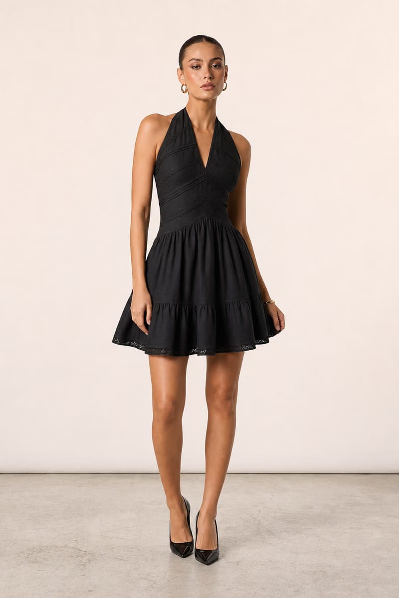 Valeria Twisted Halter Mini Dress - Black