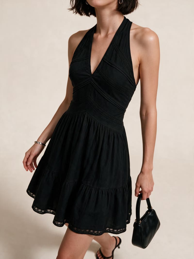Valeria Twisted Halter Mini Dress - Black