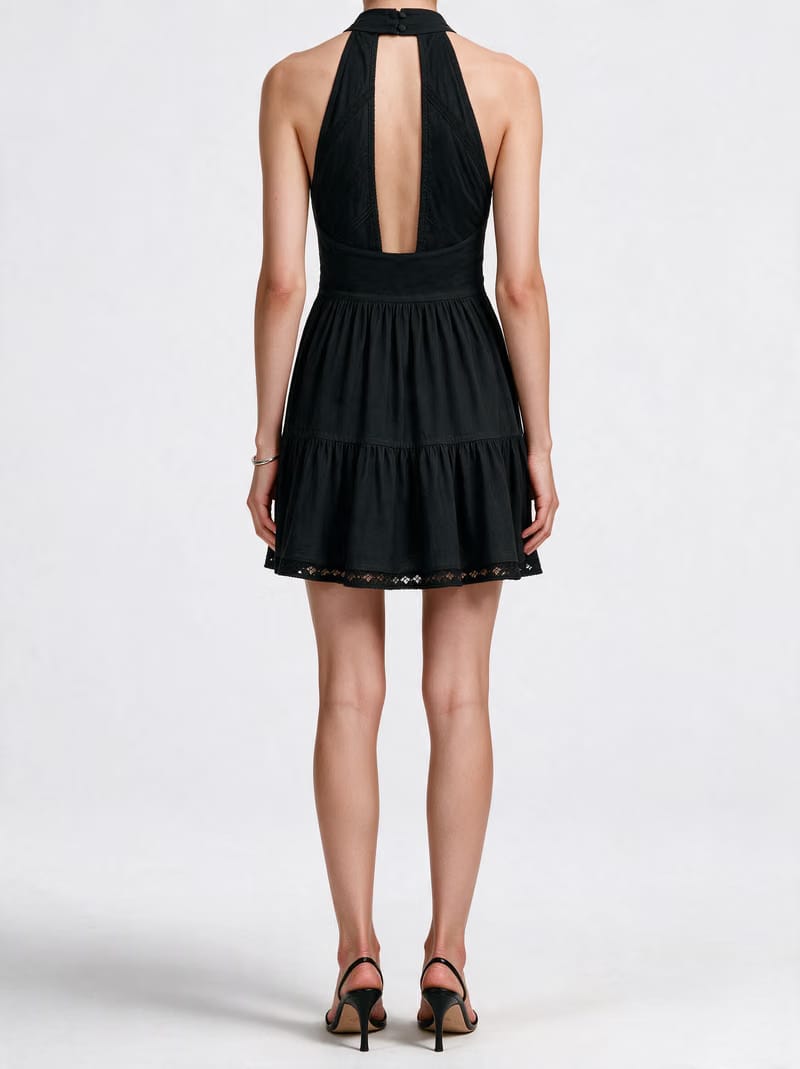Valeria Twisted Halter Mini Dress - Black