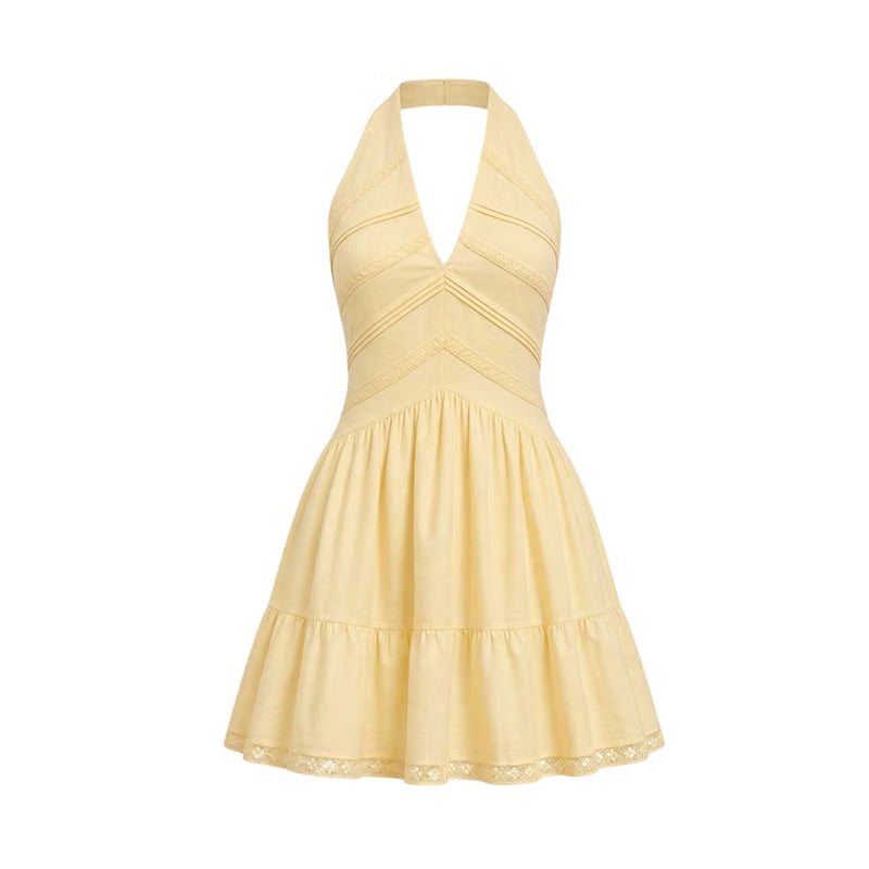 Valeria Twisted Halter Mini Dress - Butter Yellow