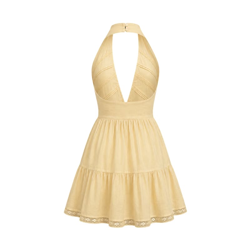 Valeria Twisted Halter Mini Dress - Butter Yellow
