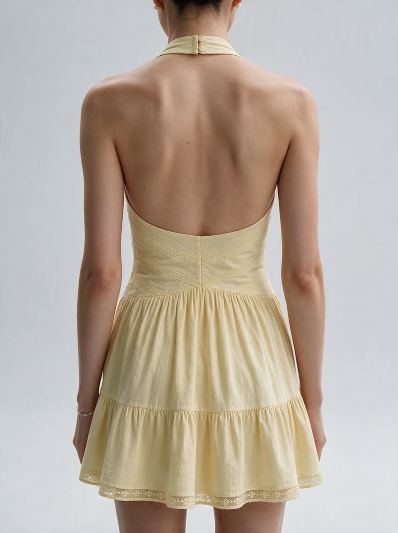 Valeria Twisted Halter Mini Dress - Butter Yellow
