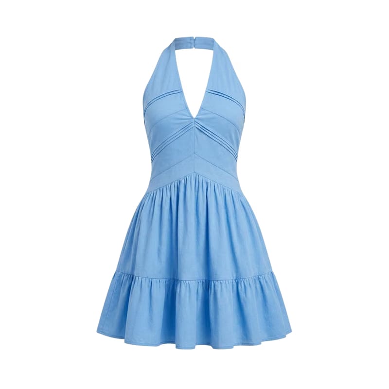 Valeria Twisted Halter Mini Dress - Ice Blue
