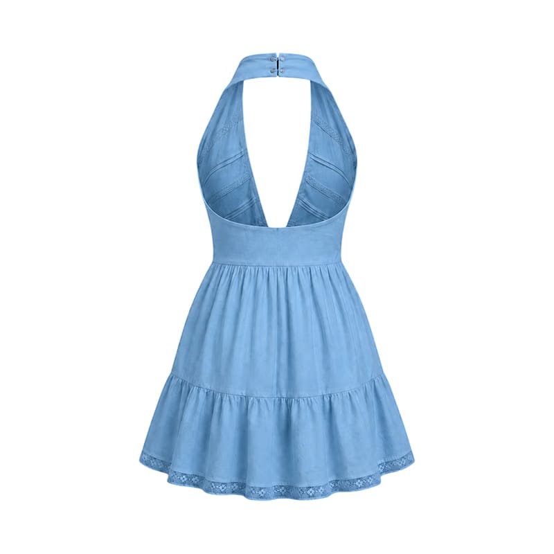 Valeria Twisted Halter Mini Dress - Ice Blue