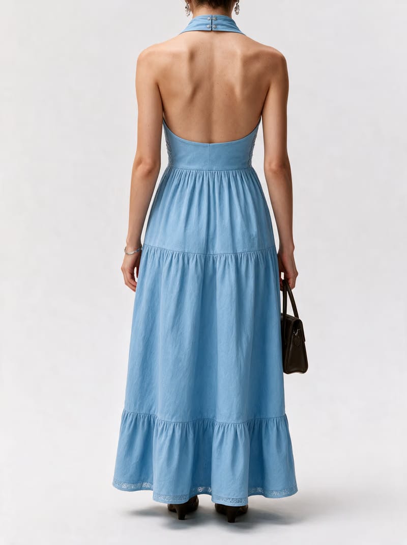 Valeria Twisted Halter Mini Dress - Ice Blue