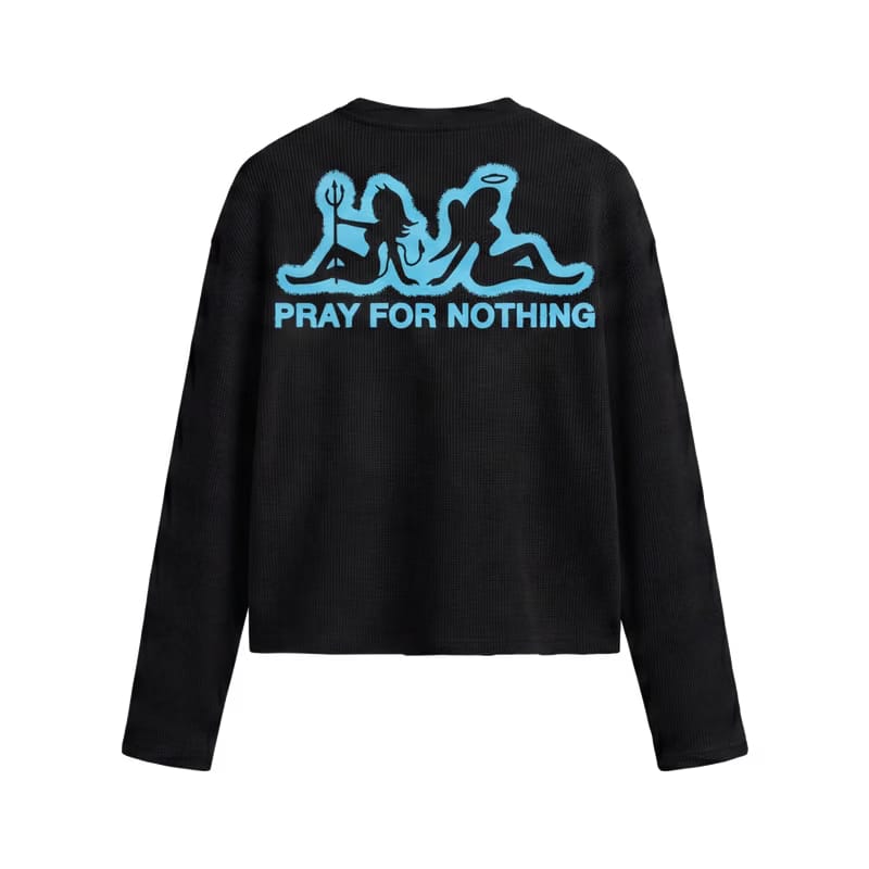 Forfksake Pray For Nothing Waffle Long Sleeve Black