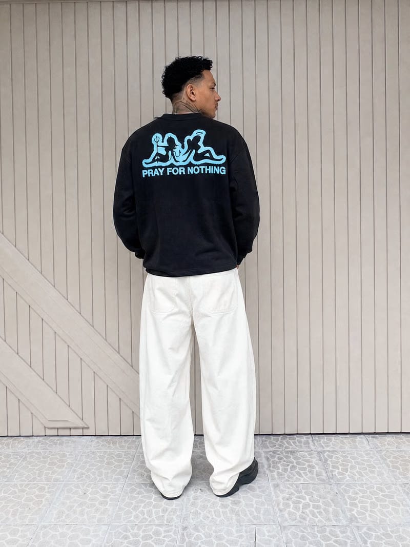 Forfksake Pray For Nothing Waffle Long Sleeve Black