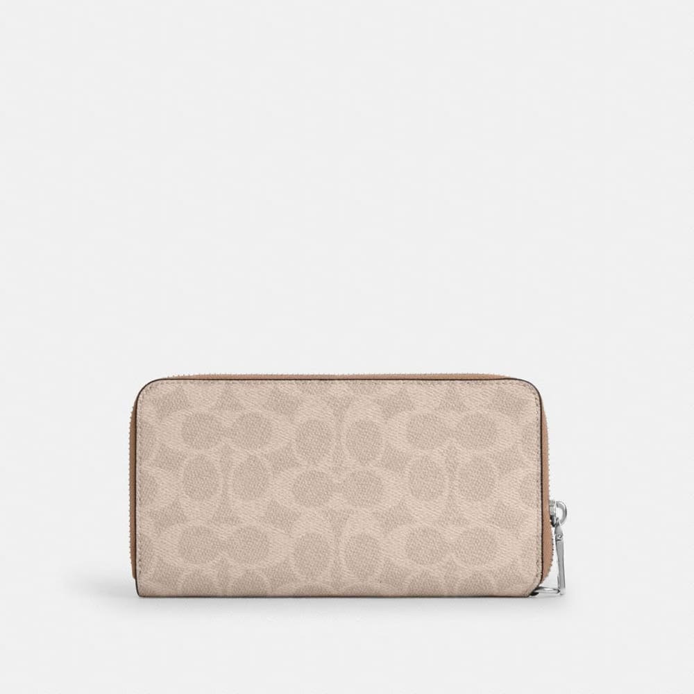 Coach Long Zip Around Wallet With Detachable Card Case In Signature Canvas Silver Sand Taupe