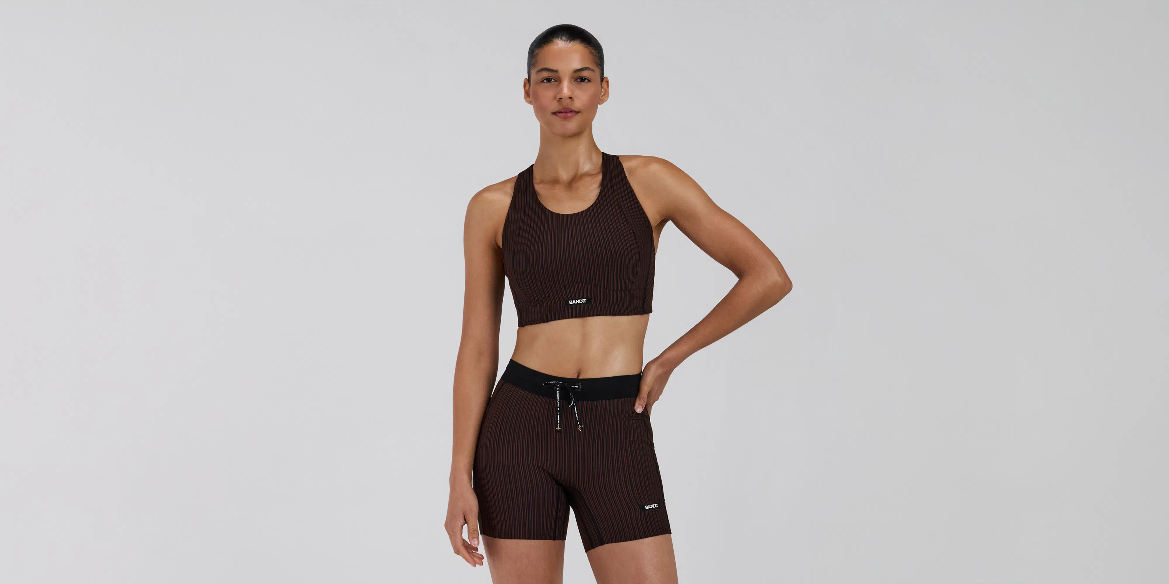 Bandit Womens Striped Cadence Longline Bra Cacao Black