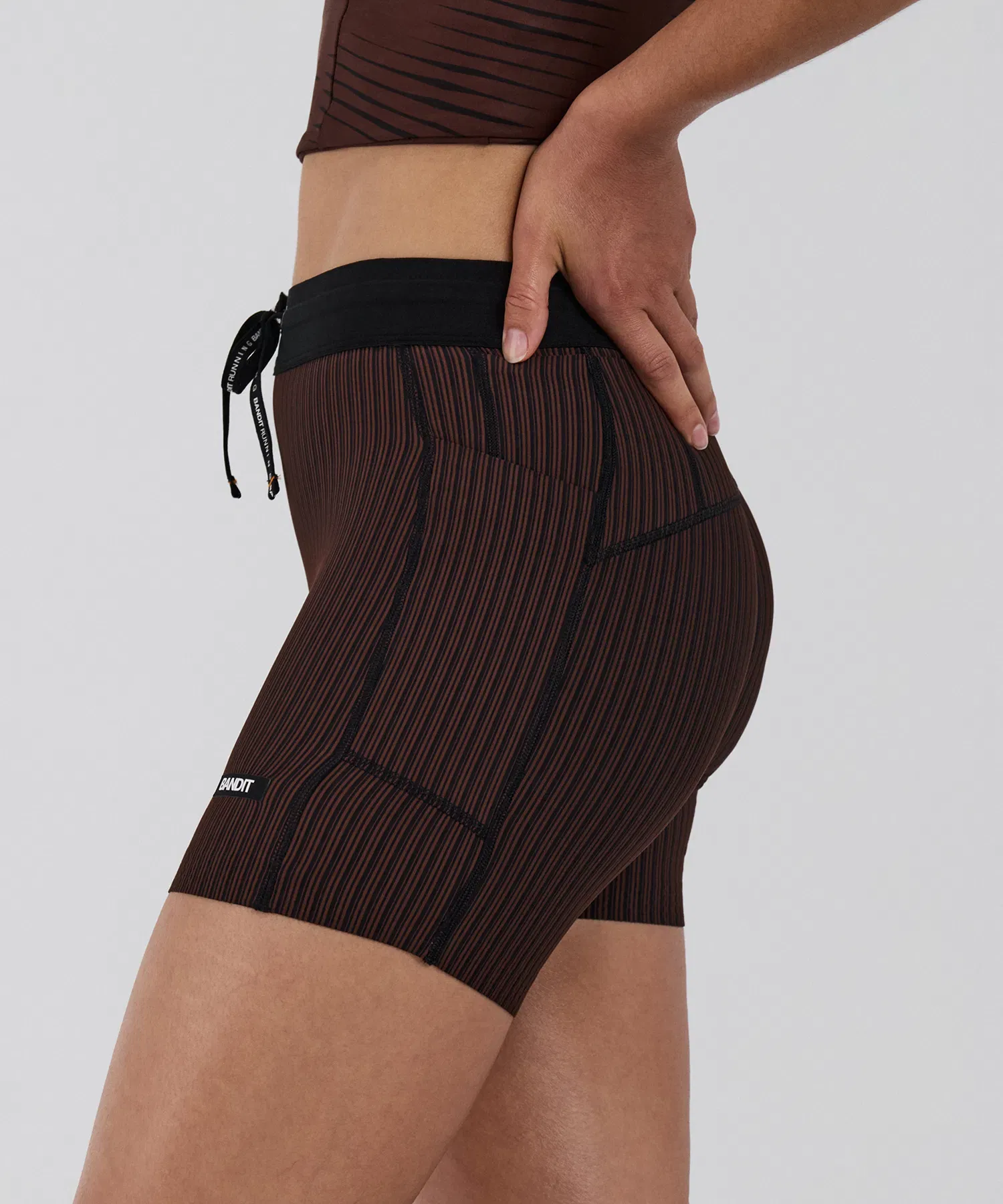 Bandit Womens Striped Cadence 5 Compression Shorts Cacao Black
