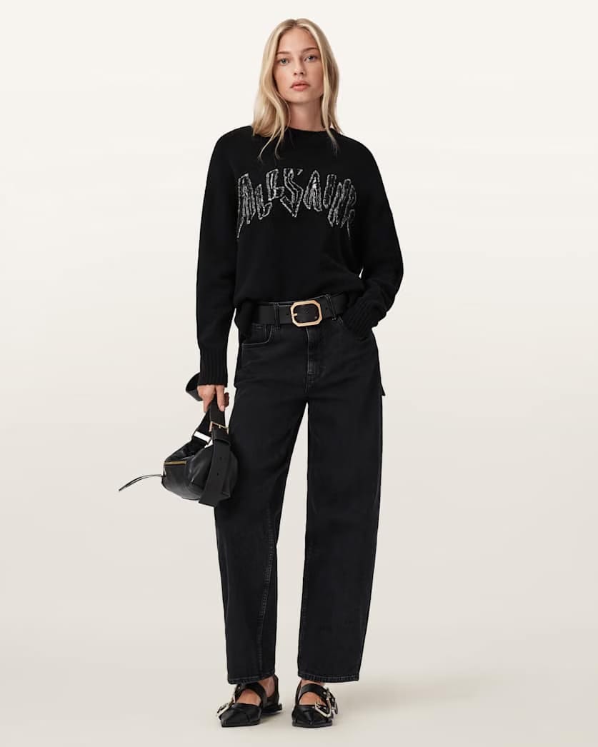 AllSaints Zinc Jacquard Graphic Sweater Women's Black/Chalk White Women's