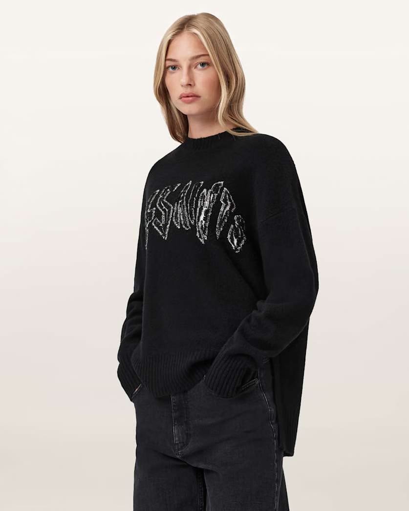 AllSaints Zinc Jacquard Graphic Sweater Women's Black/Chalk White Women's