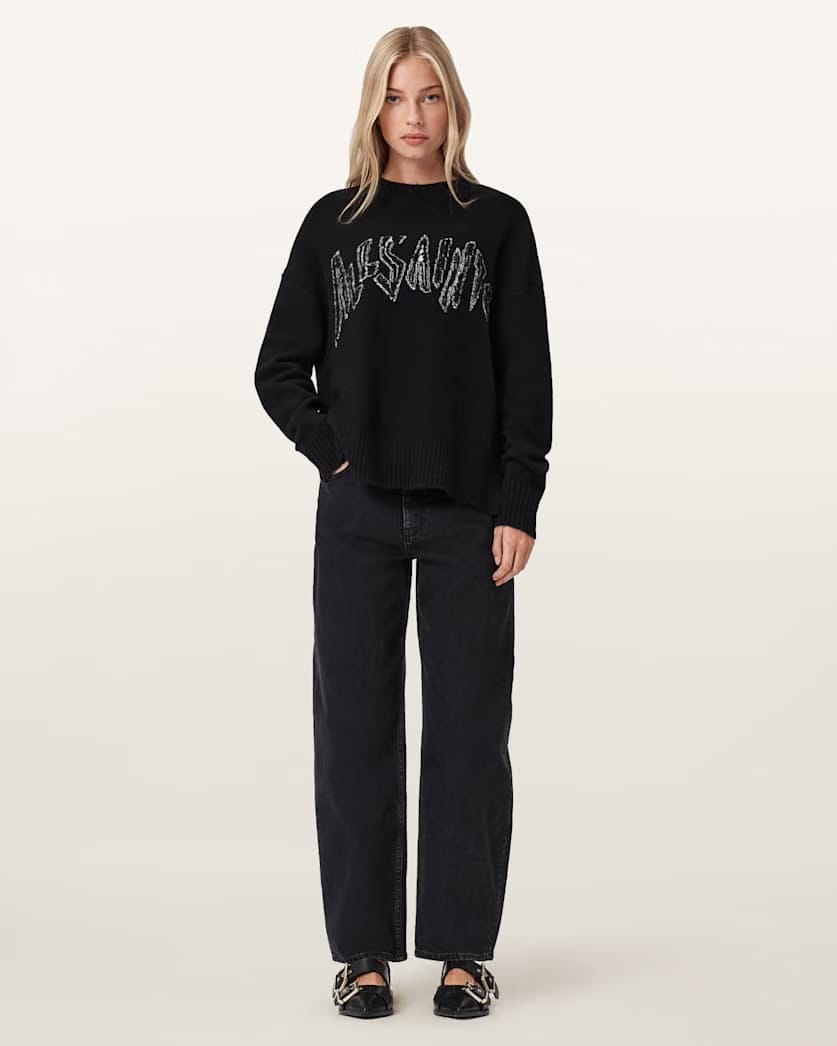 AllSaints Zinc Jacquard Graphic Sweater Women's Black/Chalk White Women's