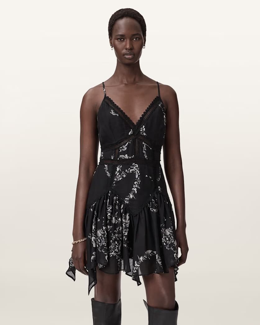 AllSaints Zia Asymmetric Mini Dress Women's Flight Black Women's