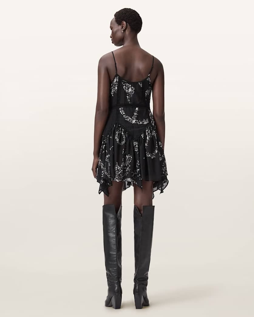 AllSaints Zia Asymmetric Mini Dress Women's Flight Black Women's