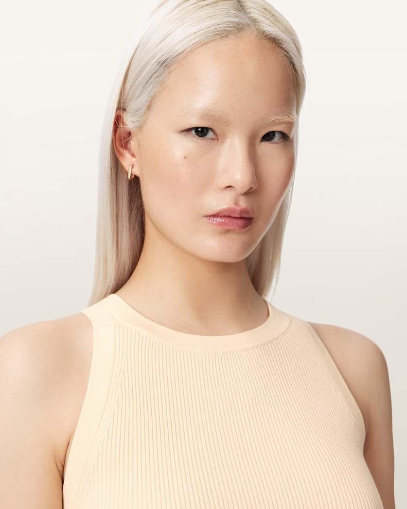 AllSaints Zenia Sleeveless Knit Woven Midi Dress Women's Carmel Off White Women's