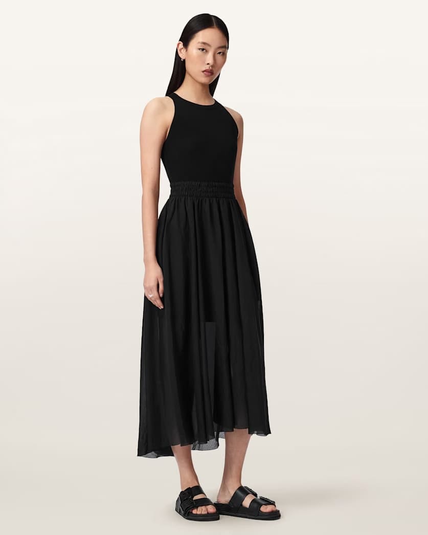 AllSaints Zenia Sleeveless Asymmetric Midi Dress Women's Black Women's