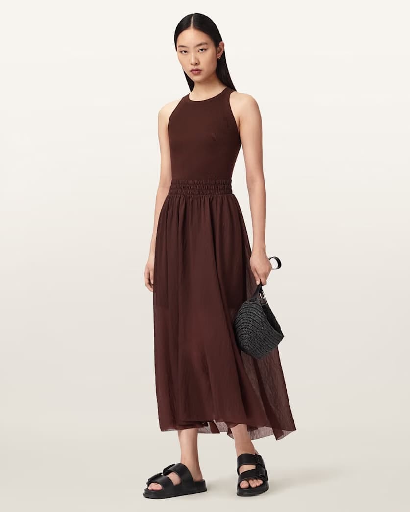 AllSaints Zenia Sleeveless Asymmetric Midi Dress Women's Black Women's