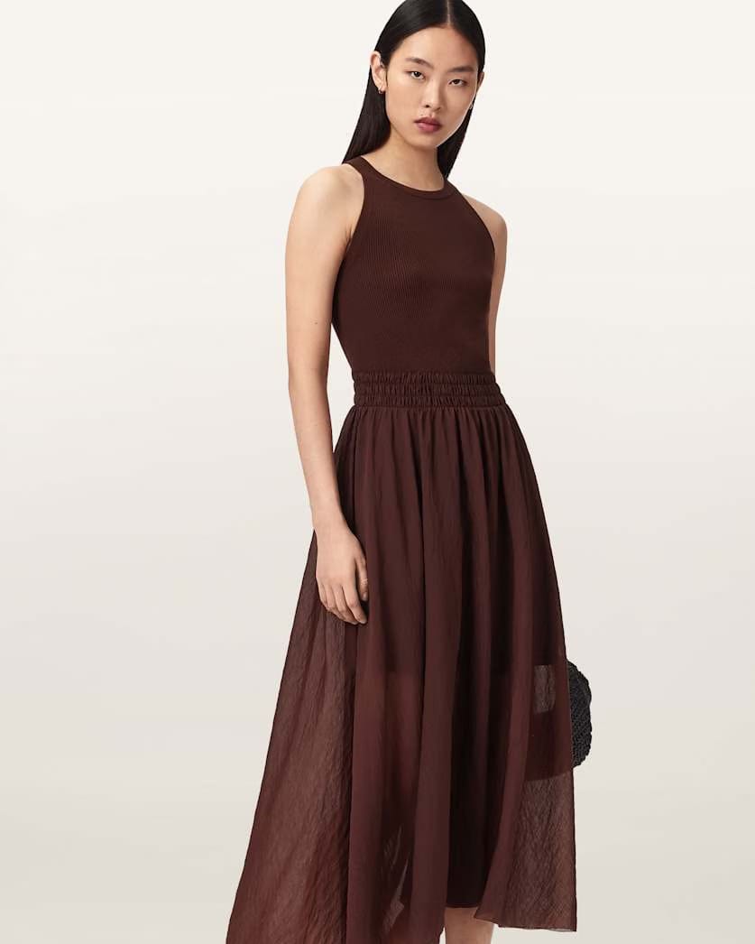 AllSaints Zenia Sleeveless Asymmetric Midi Dress Women's Black Women's