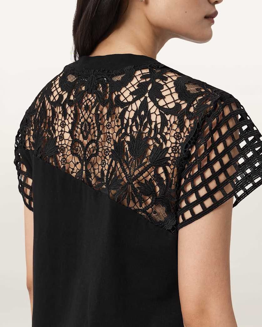 AllSaints Zala Crochet T Shirt Dress Women's Black Women's
