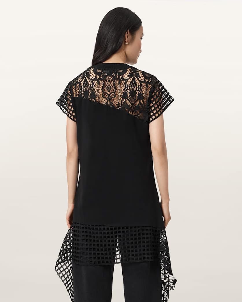 AllSaints Zala Crochet T Shirt Dress Women's Black Women's
