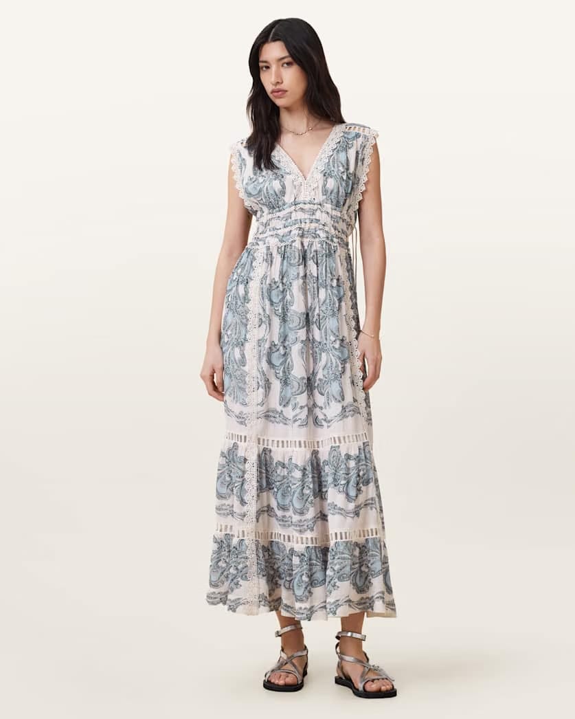 AllSaints Xanthe Lace Trimmed Maxi Dress Women's Lita Soft Blue Women's
