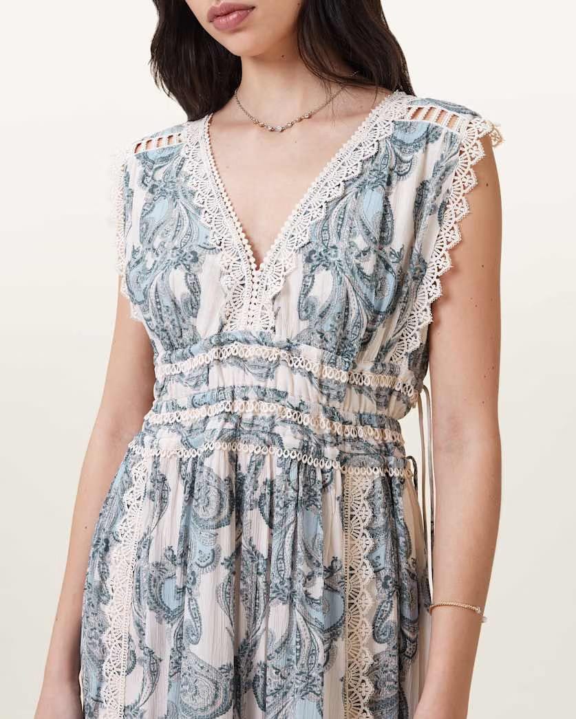 AllSaints Xanthe Lace Trimmed Maxi Dress Women's Lita Soft Blue Women's