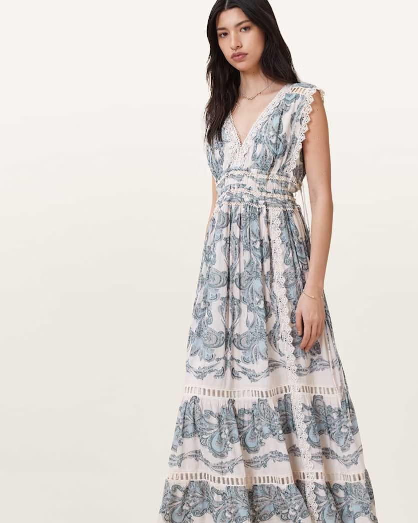 AllSaints Xanthe Lace Trimmed Maxi Dress Women's Lita Soft Blue Women's