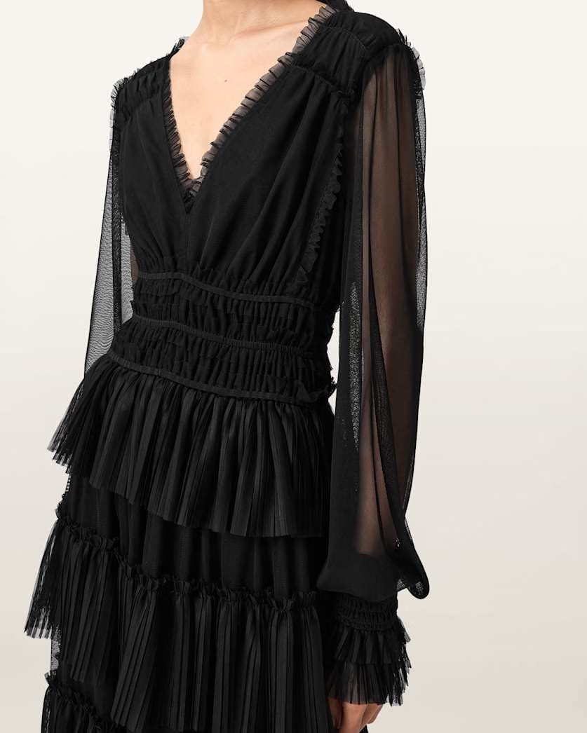 AllSaints Xantara Shirred Maxi Dress Women's Black Women's
