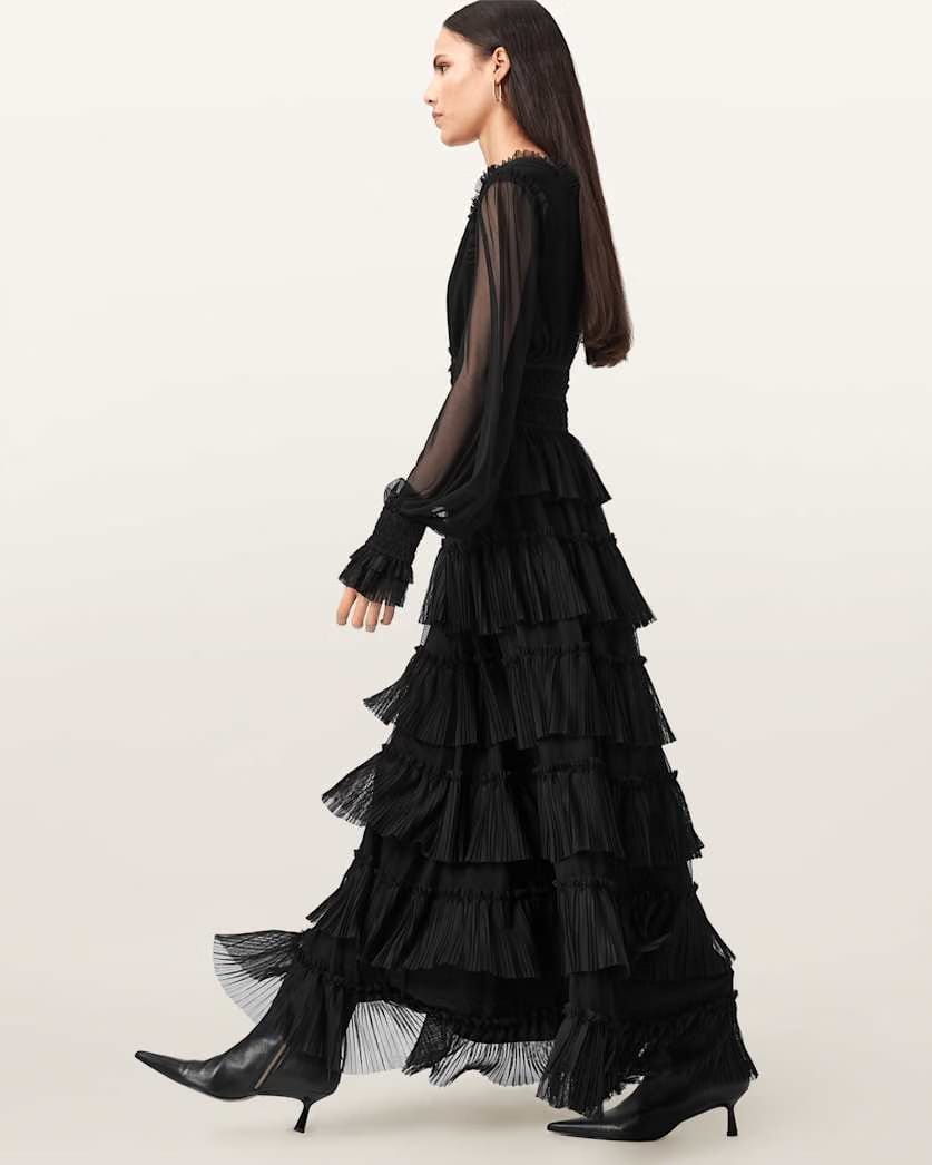 AllSaints Xantara Shirred Maxi Dress Women's Black Women's