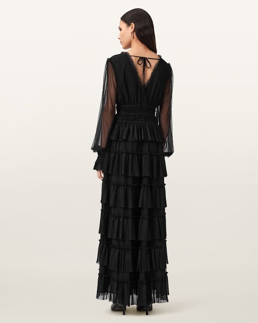 AllSaints Xantara Shirred Maxi Dress Women's Black Women's