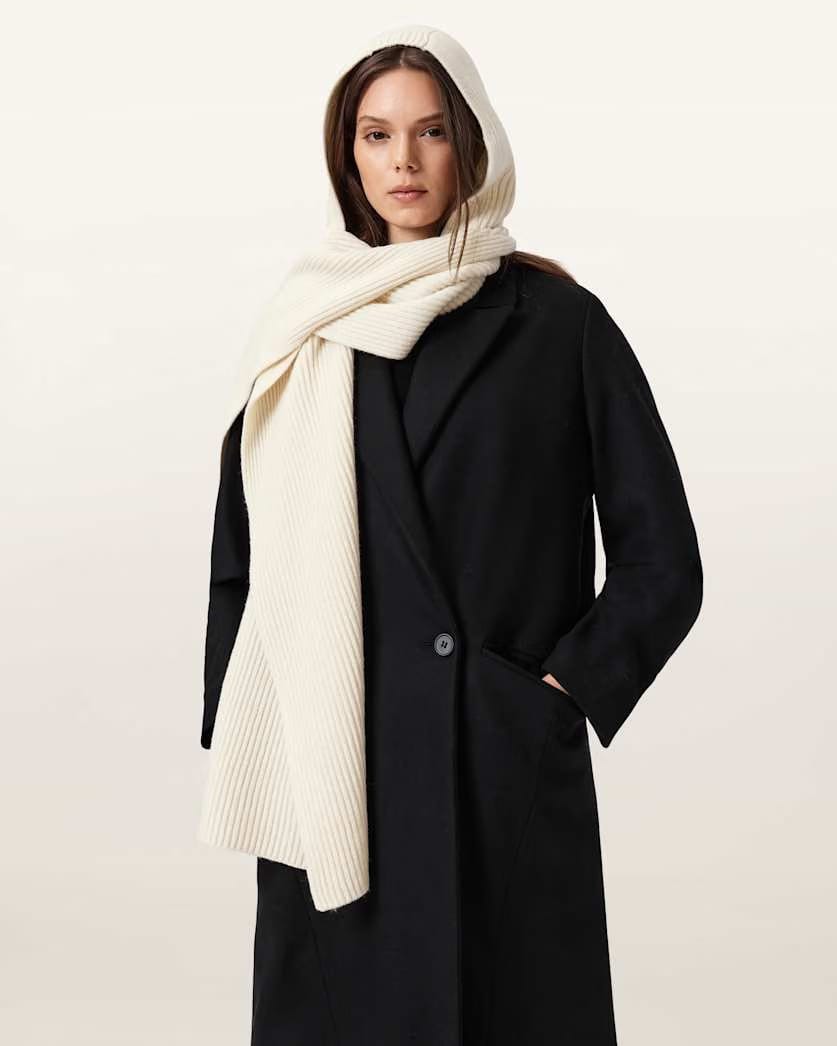 AllSaints Wren Hooded Wool Scarf Women's Antique White Women's
