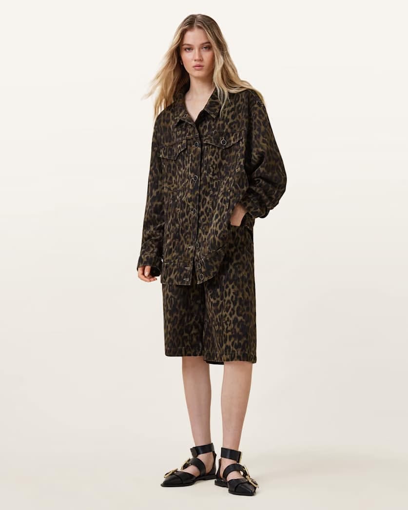 AllSaints Willow Leopard Print Denim Jacket Women's Leppo Brown Women's