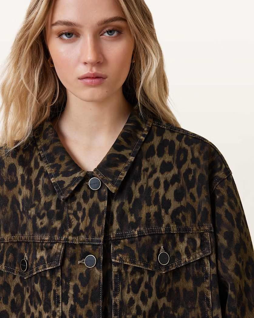 AllSaints Willow Leopard Print Denim Jacket Women's Leppo Brown Women's
