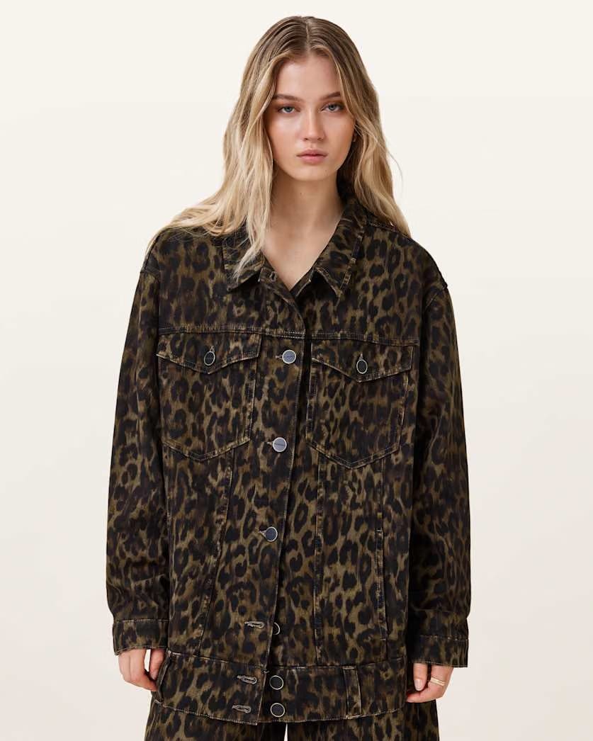 AllSaints Willow Leopard Print Denim Jacket Women's Leppo Brown Women's