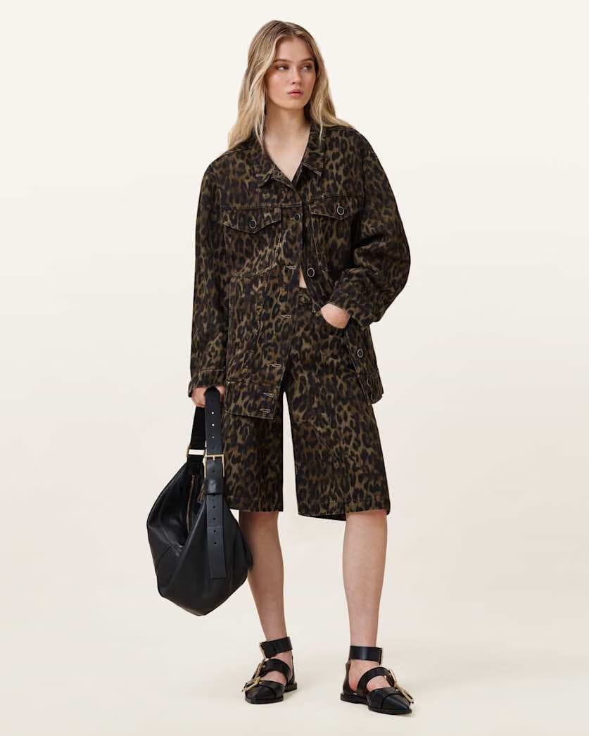 AllSaints Willow Leopard Print Denim Jacket Women's Leppo Brown Women's