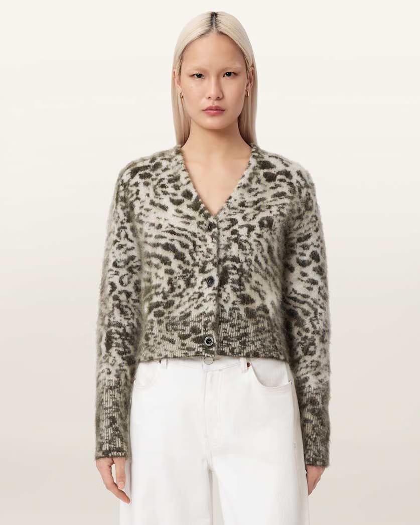 AllSaints Wick Amur Jacquard Cardigan Women's Chalk White/Green Women's