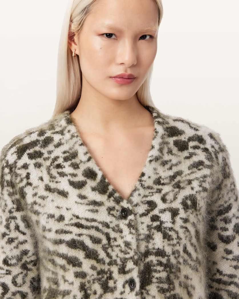 AllSaints Wick Amur Jacquard Cardigan Women's Chalk White/Green Women's