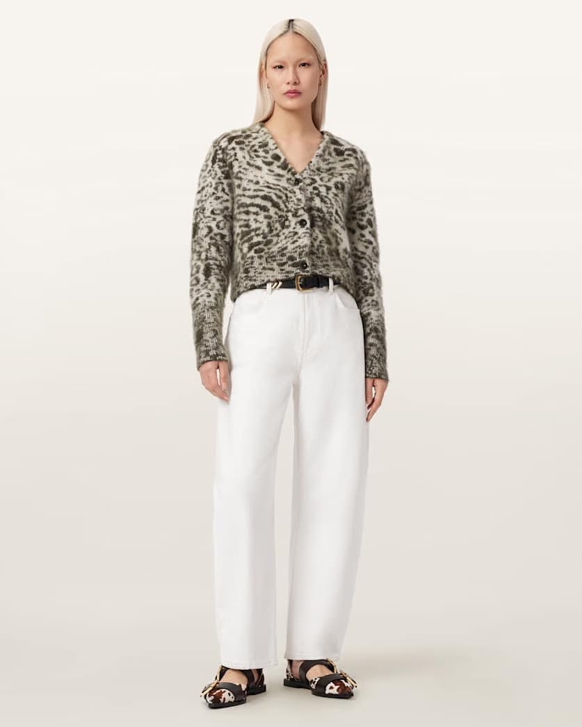 AllSaints Wick Amur Jacquard Cardigan Women's Chalk White/Green Women's