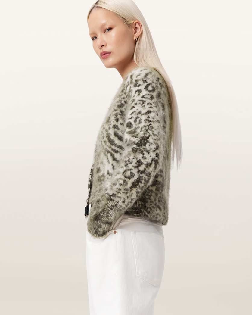 AllSaints Wick Amur Jacquard Cardigan Women's Chalk White/Green Women's