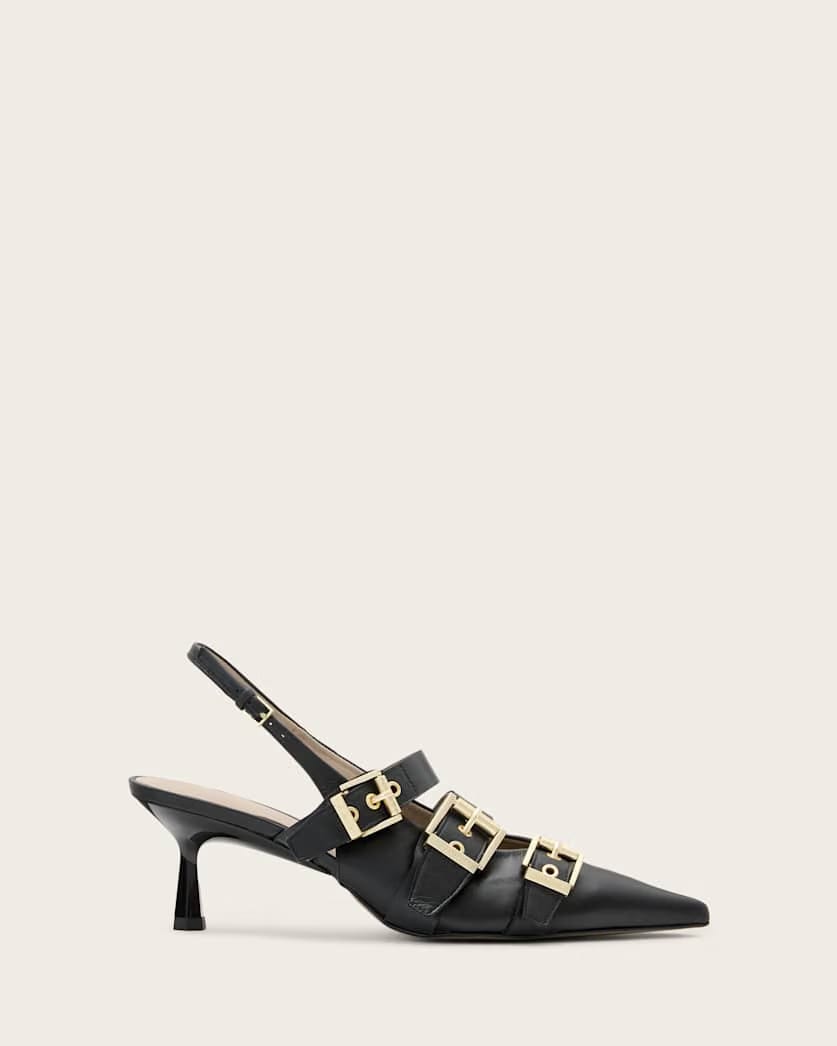 AllSaints Vivian Leather Buckle Slingback Heels Women's Black Women's