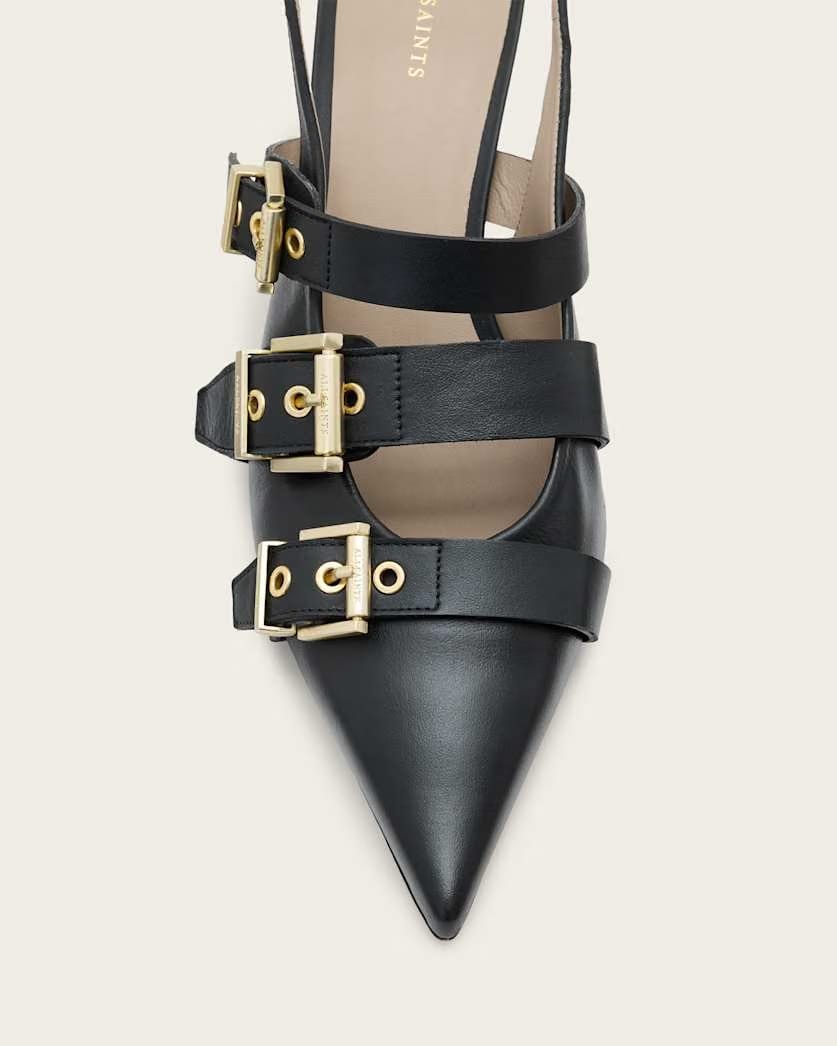 AllSaints Vivian Leather Buckle Slingback Heels Women's Black Women's