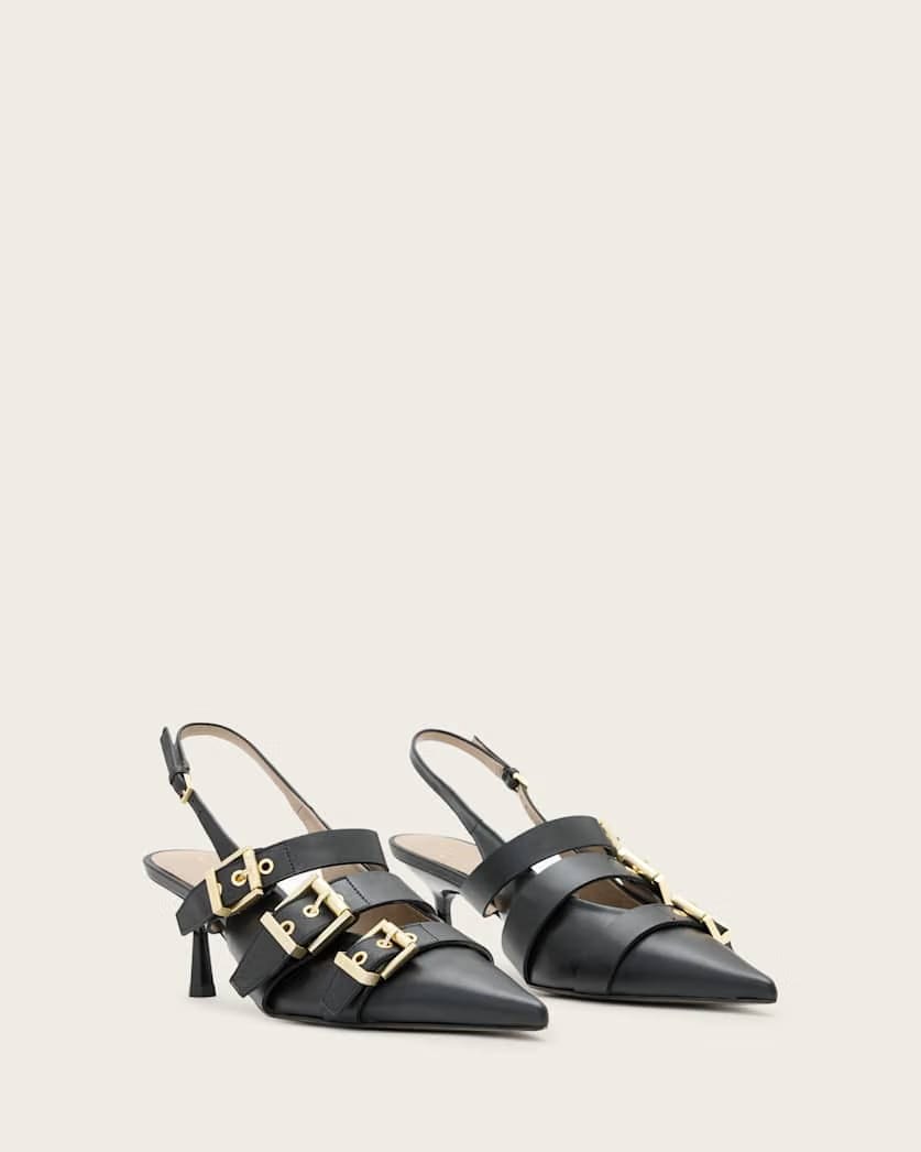 AllSaints Vivian Leather Buckle Slingback Heels Women's Black Women's