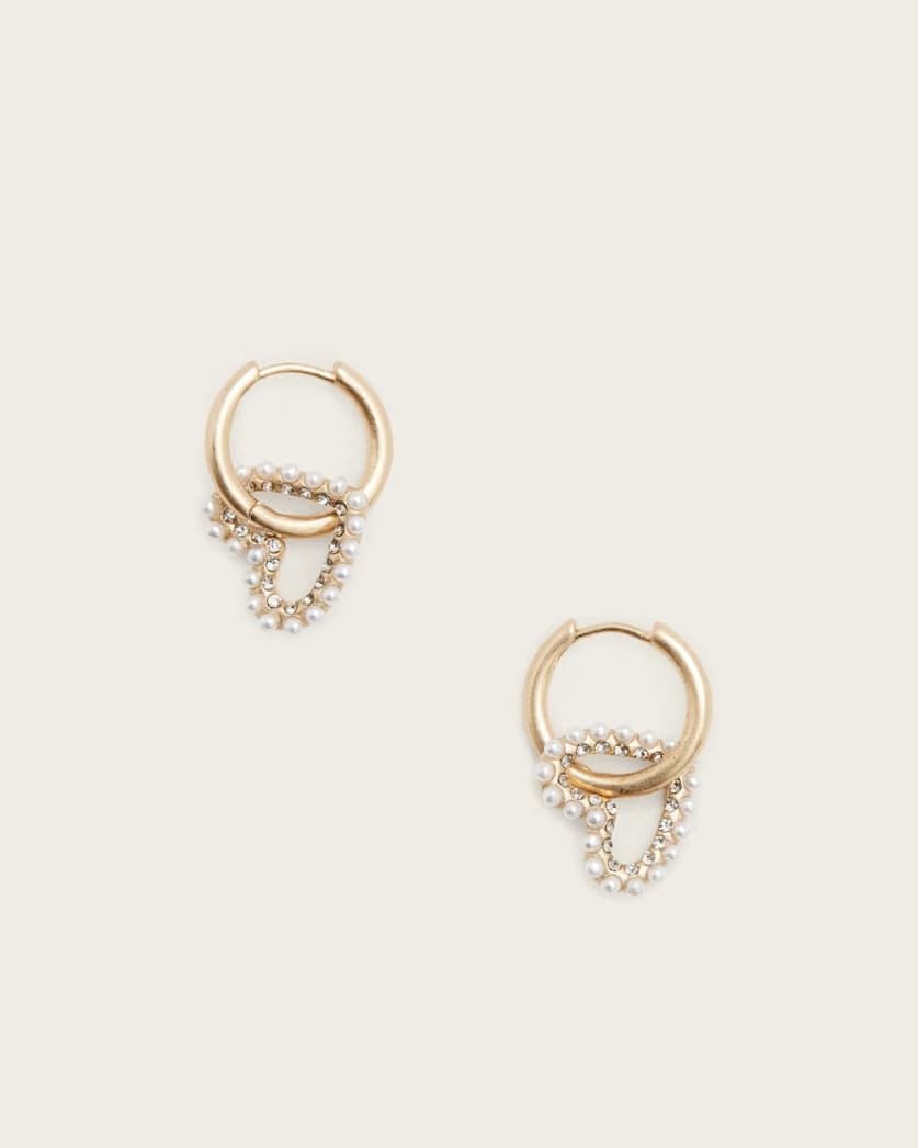 AllSaints Vida Heart Bead Embellished Hoops Women's Warm Brass/White Women's
