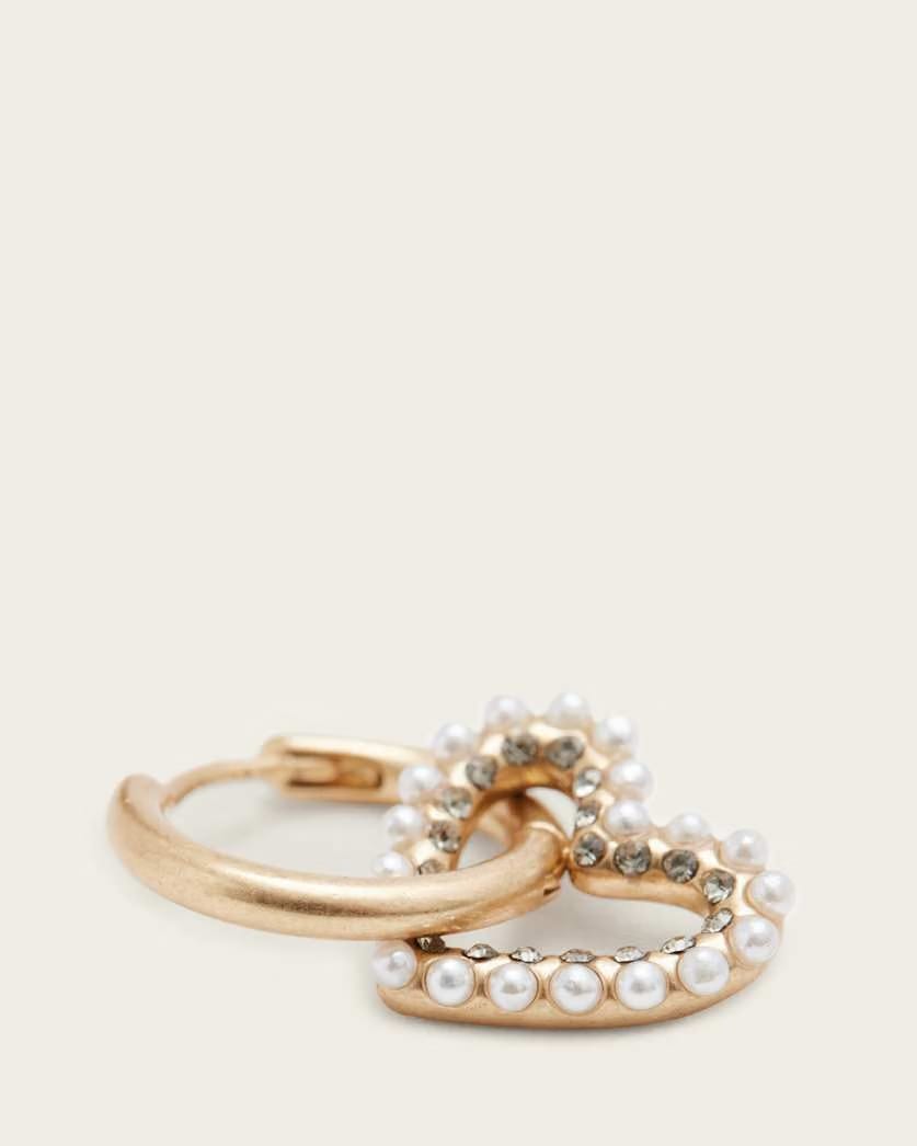 AllSaints Vida Heart Bead Embellished Hoops Women's Warm Brass/White Women's