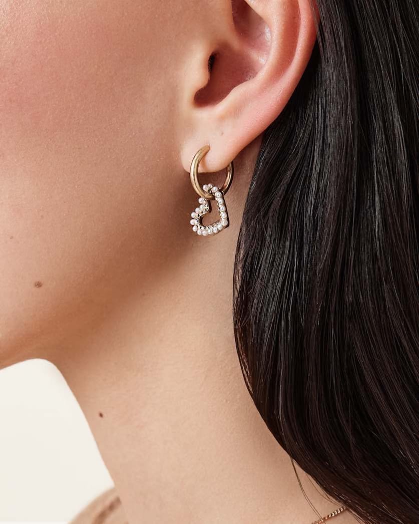 AllSaints Vida Heart Bead Embellished Hoops Women's Warm Brass/White Women's