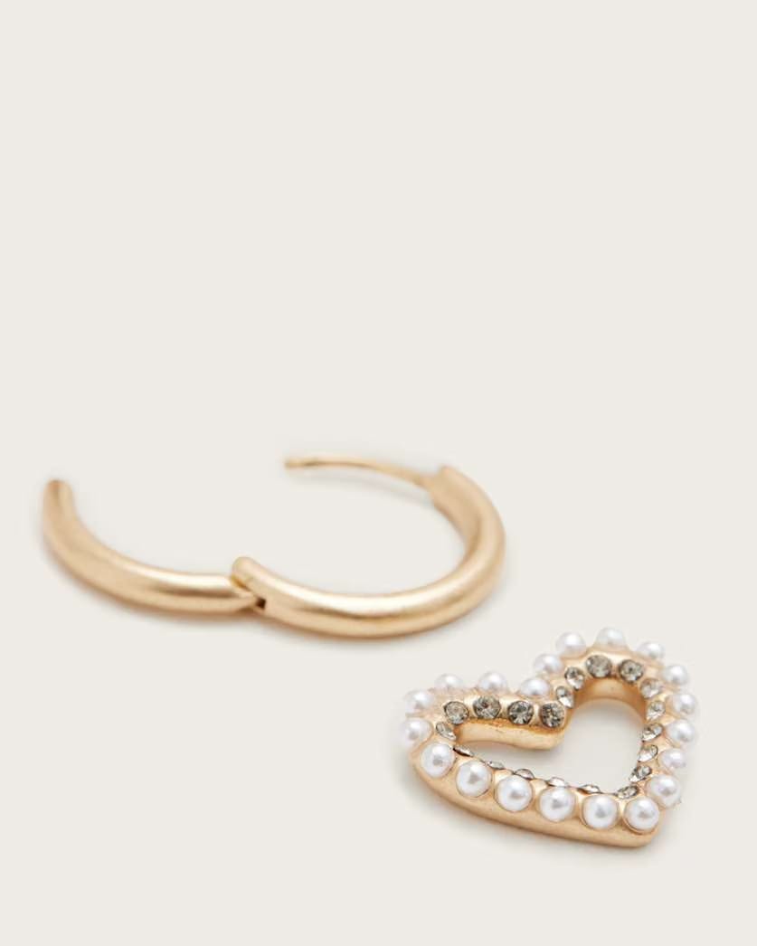 AllSaints Vida Heart Bead Embellished Hoops Women's Warm Brass/White Women's