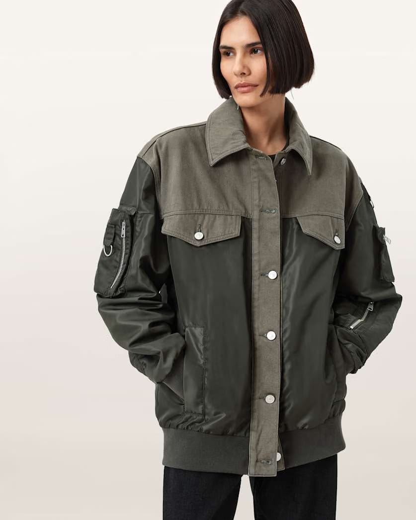 AllSaints Verity Relaxed Fit Bomber Jacket Women's Khaki Green Women's