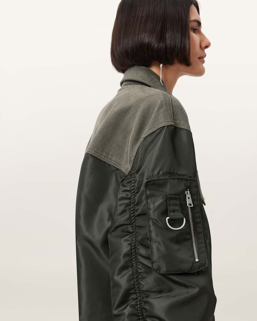 AllSaints Verity Relaxed Fit Bomber Jacket Women's Khaki Green Women's